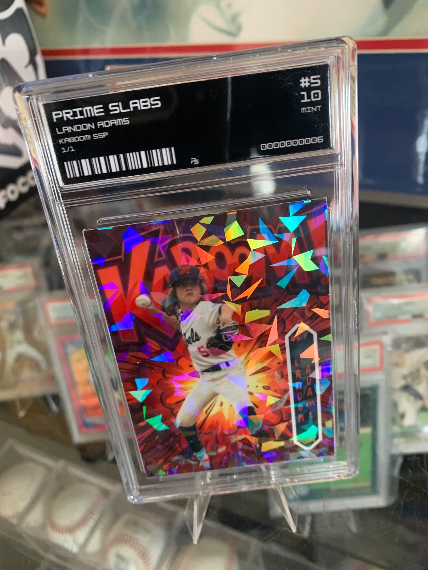 Prime Slabs KABOOM! cracked-ice holo slab of Landon Adams